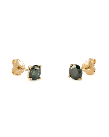 Cercei stud din aur de 18k cu diamante naturale de culoare verde-albastrui