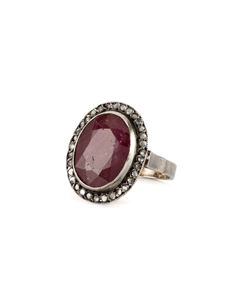 Inel vintage din aur de 9k cu rubin si diamante naturale