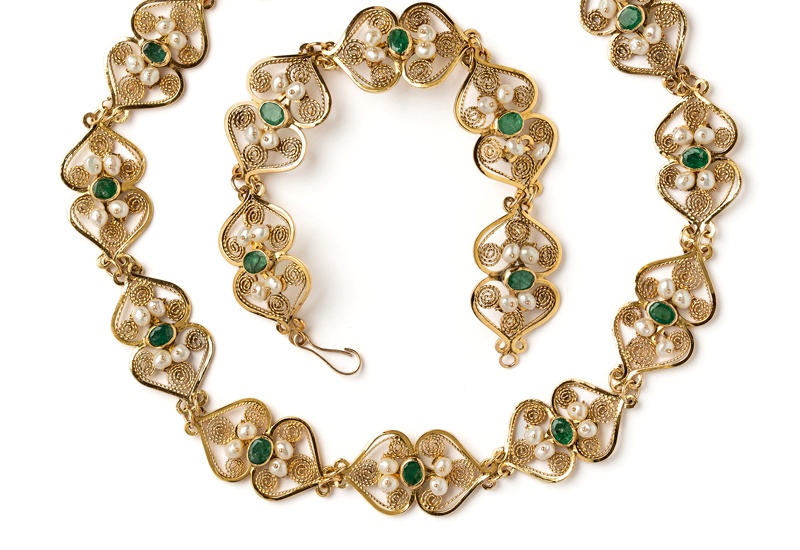 set vintage din aur filigranat de 12k