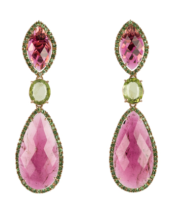 Cercei aur roz de 18k cu turmalina naturala si peridot natural