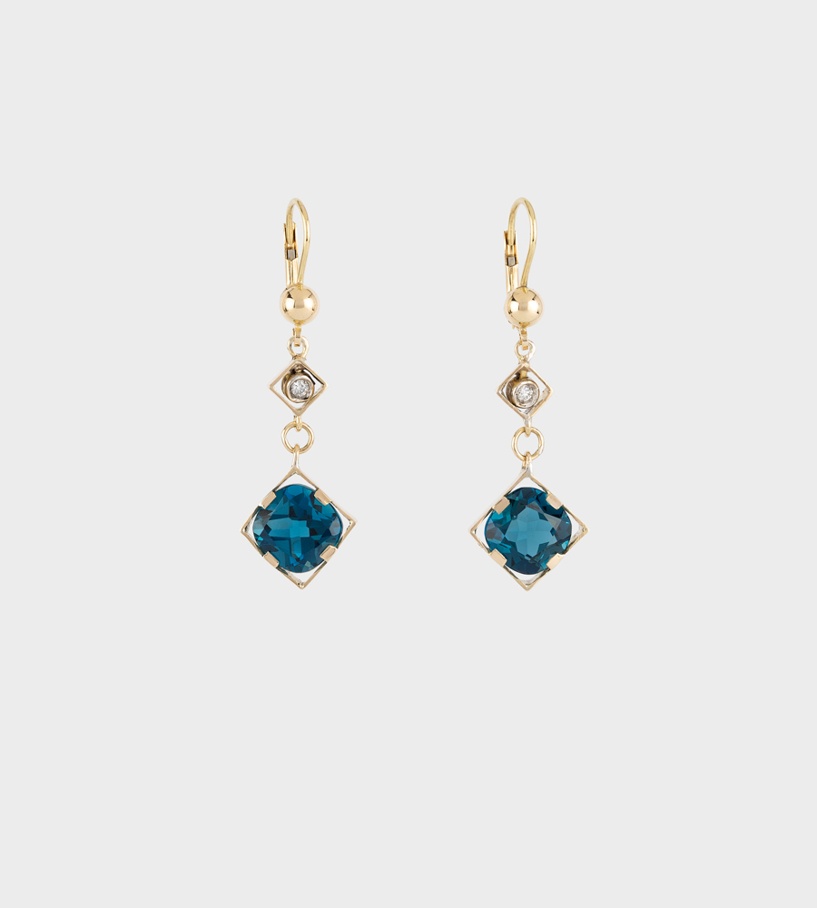 Cercei aur de 18k cu topaze si diamante naturale