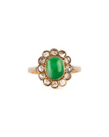 Inel vintage din aur de 18k cu jad si diamante naturale