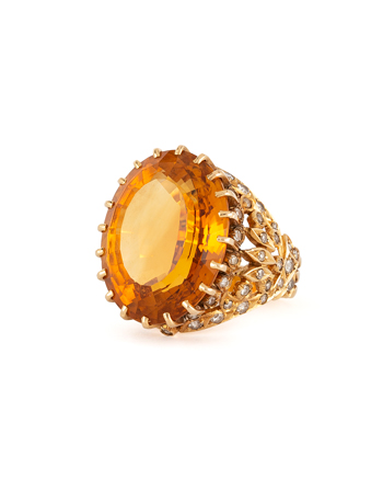 Inel vintage din aur de 20k cu citrin si diamante naturale