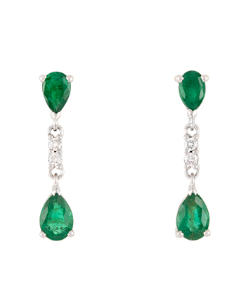 Cercei lungi din aur alb de 14k cu smaralde si diamante naturale