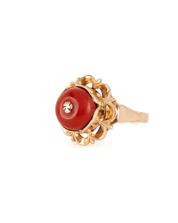 Inel vintage din aur de 14k si coral natural