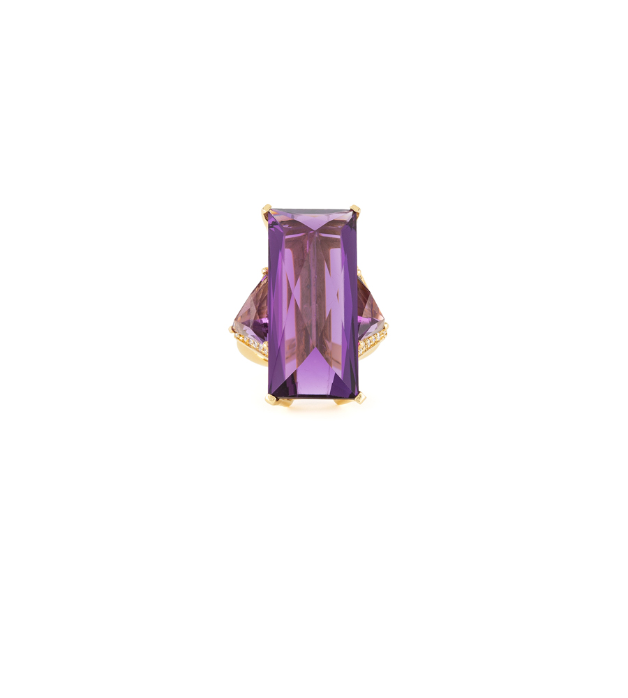 Inel din aur galben de 18k cu ametist si diamante naturale