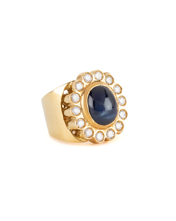 Inel din aur 18k ornat cu safir si diamante naturale