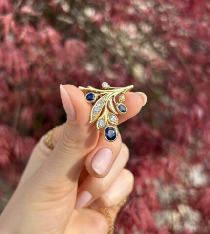 Colier vintage din aur de 18k cu safire si diamante naturale