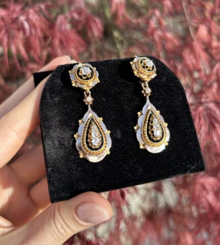Cercei 2 in 1 perioada Napoleon III din aur de 18k si diamante naturale