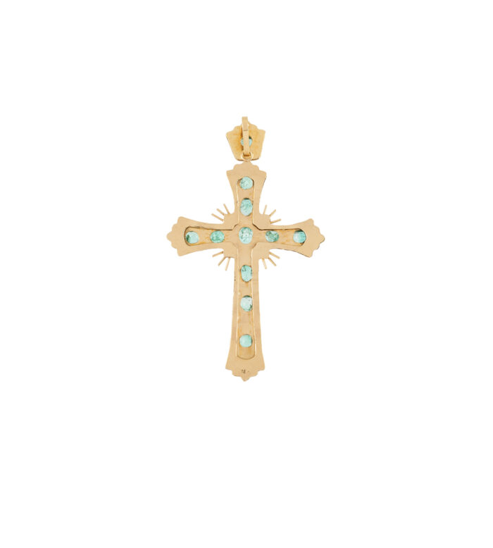 Cruciulita vintage din aur de 18k cu smaralde naturale