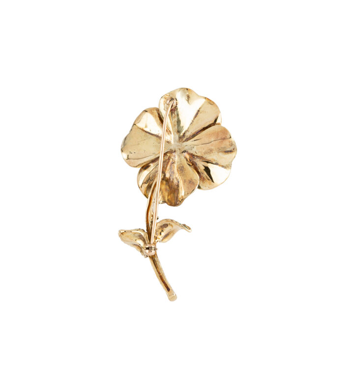Brosa vintage din aur de 14k cu email si safire naturale
