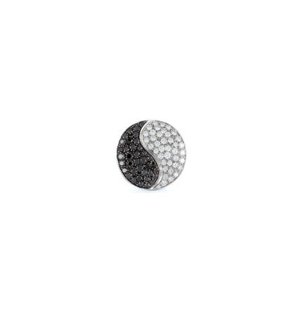 Inel Yin si Yang din aur alb de 18k cu diamante albe si negre