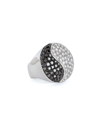 Inel Yin si Yang din aur alb de 18k cu diamante albe si negre