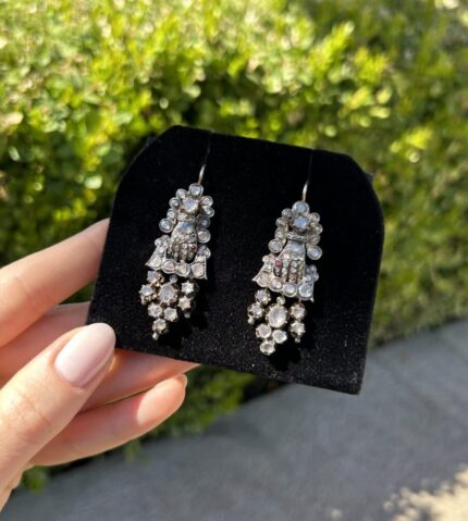 Cercei victorieni din aur de 14k si argint cu diamante naturale