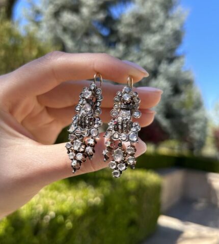 Cercei victorieni din aur de 14k si argint cu diamante naturale