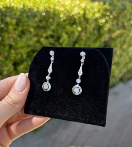 Cercei autentici Art Deco din aur de 18k si platina cu diamante naturale