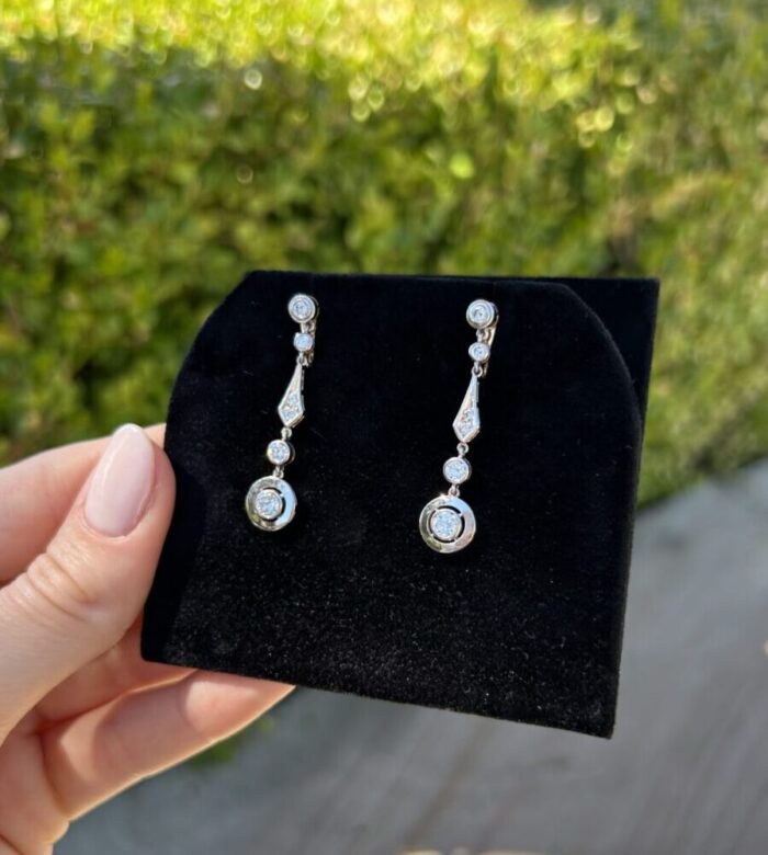 Cercei autentici Art Deco din aur de 18k si platina cu diamante naturale