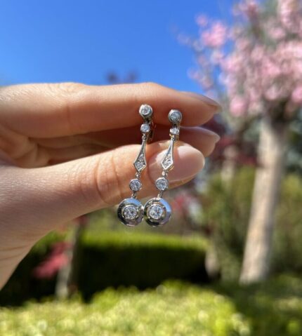 Cercei autentici Art Deco din aur de 18k si platina cu diamante naturale