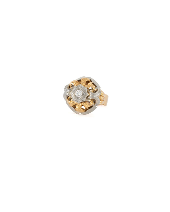 Inel Art Deco din aur de 18k si platina cu diamant natural