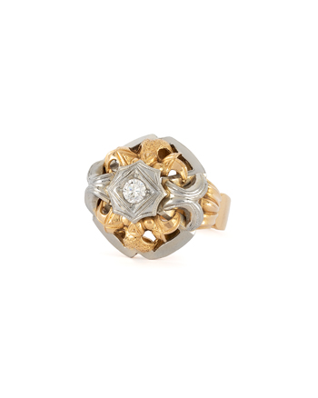 Inel Art Deco din aur de 18k si platina cu diamant natural
