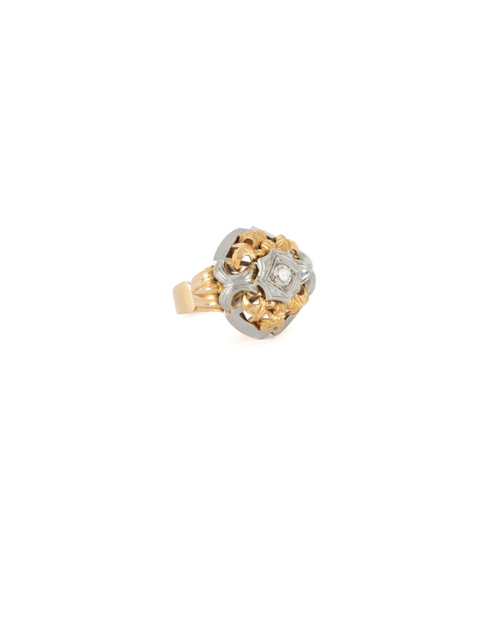 Inel Art Deco din aur de 18k si platina cu diamant natural