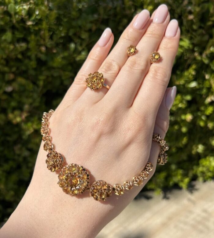 Set vintage 3 in 1 din aur de 14k si 18k cu citrin natural