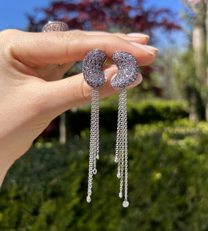Set din aur alb de 18k cu safire si diamante naturale