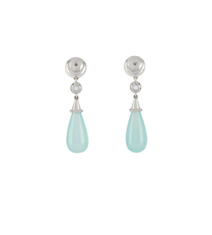 Cercei lungi aur alb de 14k cu perle, topaz, acvamarin si diamante naturale