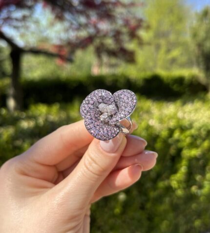 Set din aur alb de 18k cu safire si diamante naturale