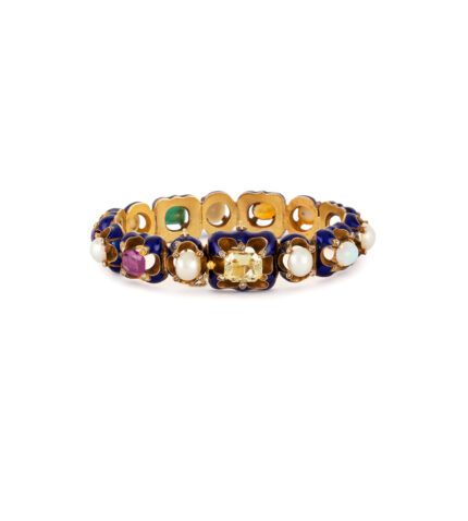 Bratara vintage din aur de 18k smarald, rubin, opal, citrin, ametist, diamante si perle naturale