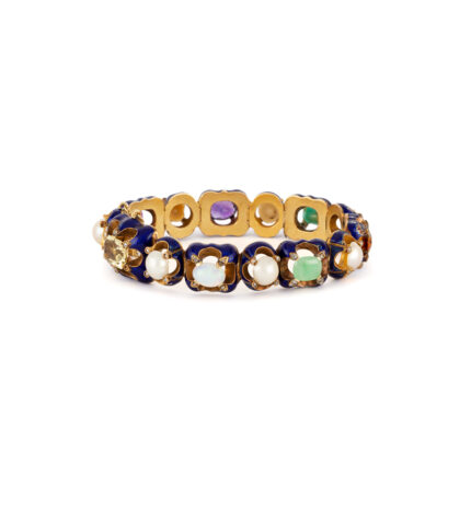 Bratara vintage din aur de 18k smarald, rubin, opal, citrin, ametist, diamante si perle naturale