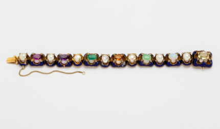 Bratara vintage din aur de 18k smarald, rubin, opal, citrin, ametist, diamante si perle naturale