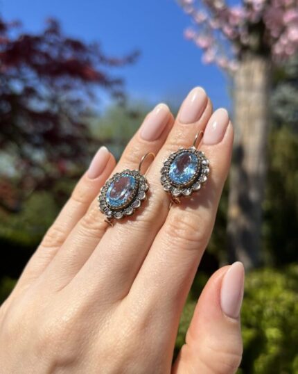 Set vintage din aur de 18k cu topaz si diamante naturale