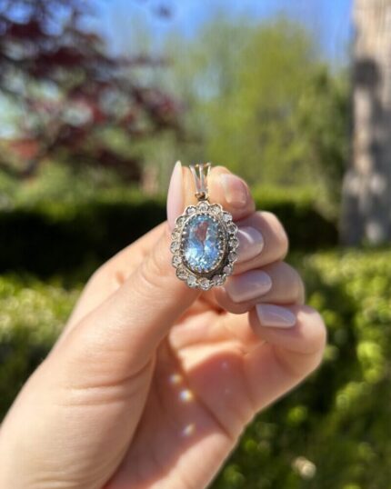 Set vintage din aur de 18k cu topaz si diamante naturale