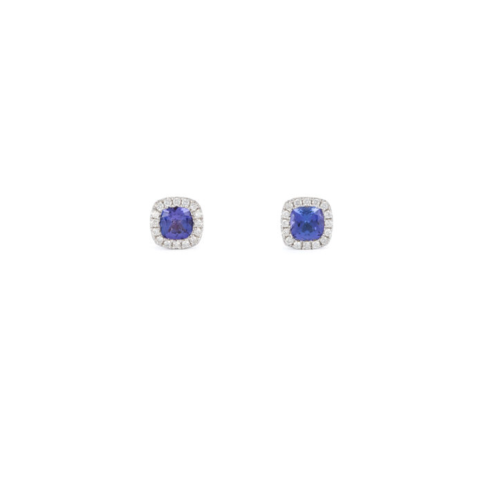 Cercei din aur alb de 18k cu tanzanit si diamante naturale