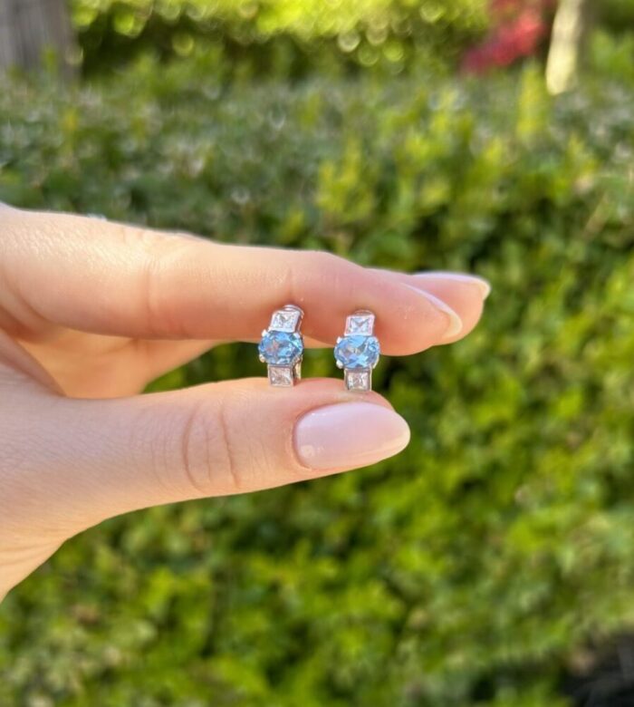 Set din aur alb si galben de 18k cu acvamarin si cubic zirconia