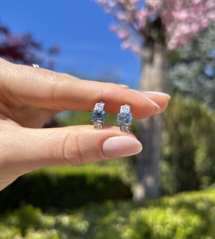 Set din aur alb si galben de 18k cu acvamarin si cubic zirconia
