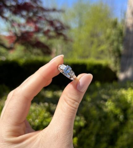 Set din aur alb si galben de 18k cu acvamarin si cubic zirconia