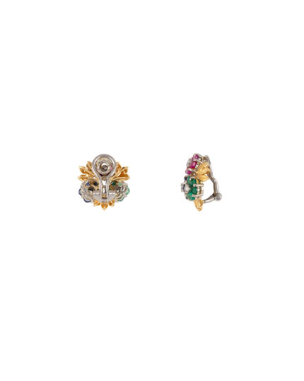Cercei vintage din aur de 18k cu smaralde, safire, rubine si diamante naturale