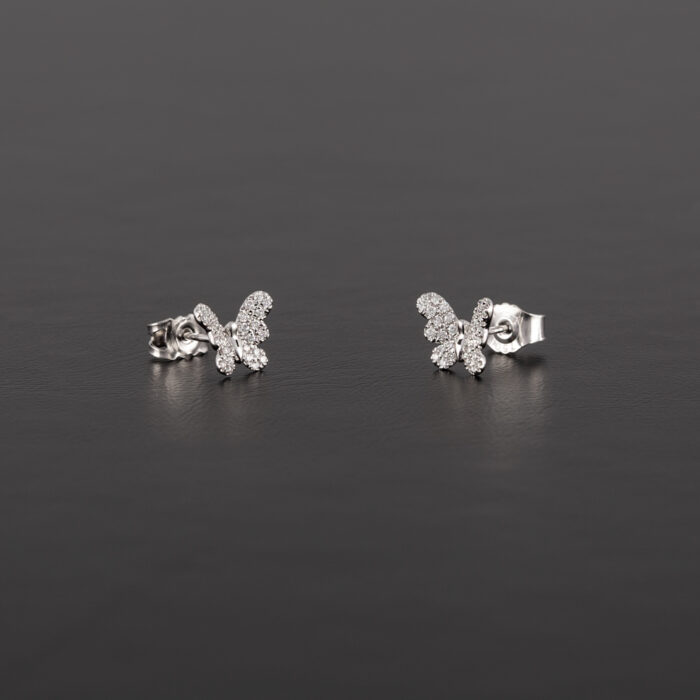 Cercei fluturasi din aur alb de 18k cu diamante naturale