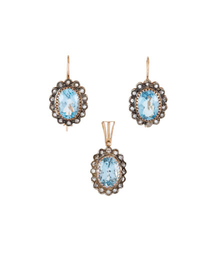 Set vintage din aur de 18k cu topaz si diamante naturale