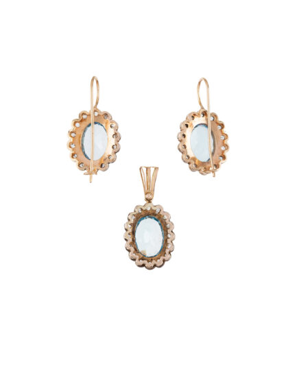 Set vintage din aur de 18k cu topaz si diamante naturale