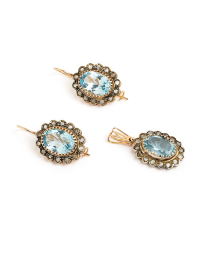 Set vintage din aur de 18k cu topaz si diamante naturale