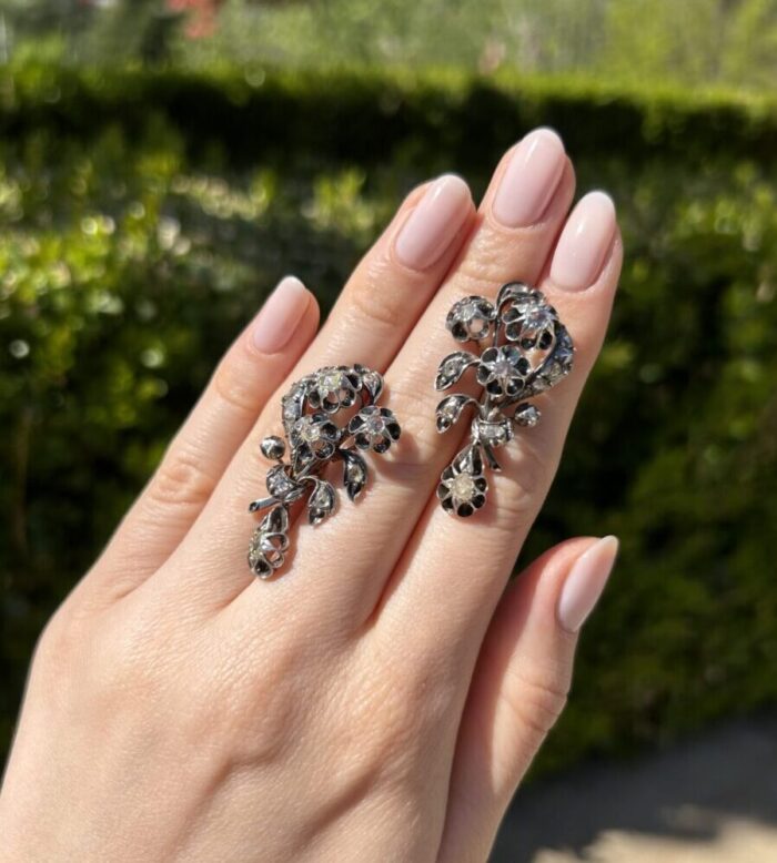 Set din perioada Victoriana din aur de 14k si argint cu diamante naturale