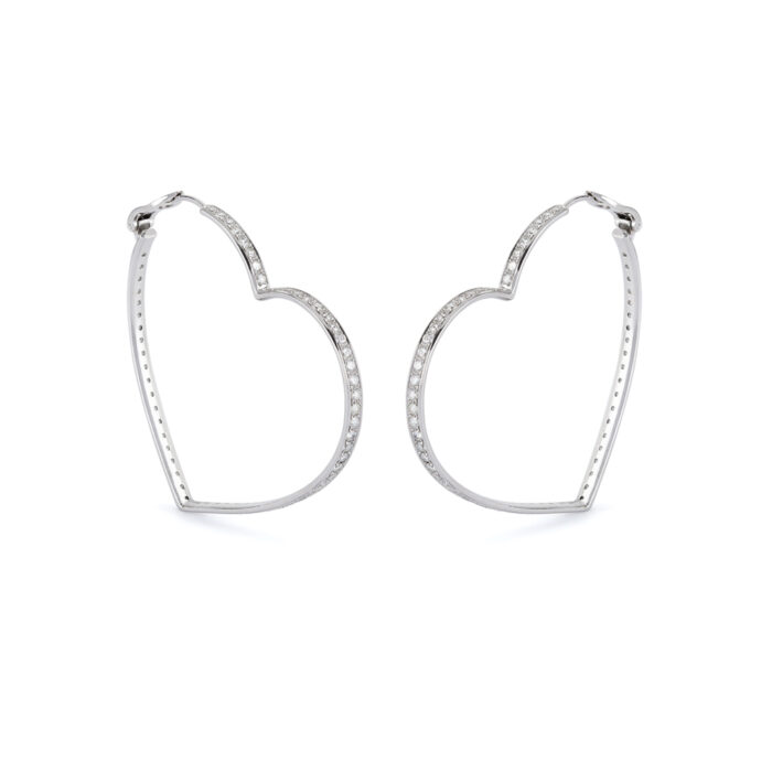 Cercei inima din aur alb de 18k cu diamante naturale de 5ct