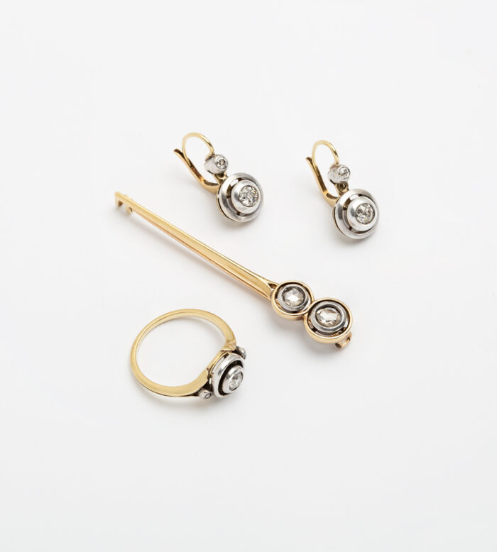 Set vintage din aur de 18k cu diamante naturale