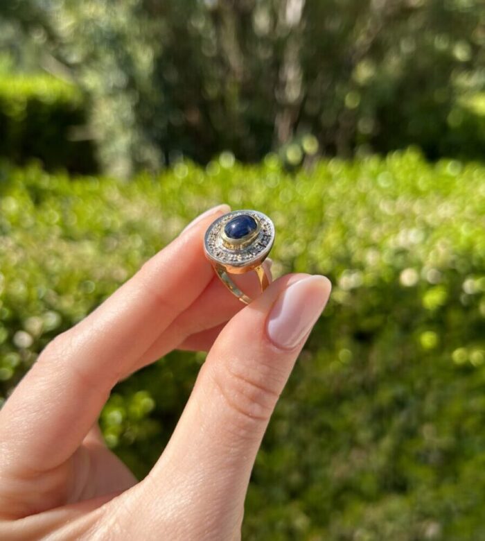 Set vintage din aur de 18k cu safire si diamante naturale