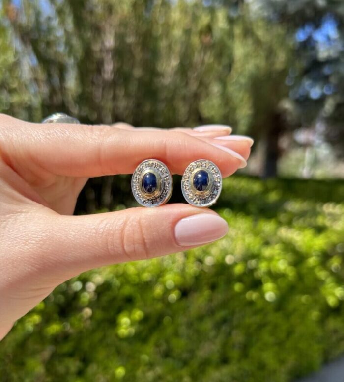 Set vintage din aur de 18k cu safire si diamante naturale