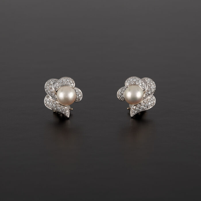 Cercei din aur de 18k cu perle si diamante naturale