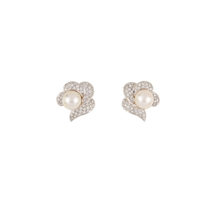 Cercei din aur de 18k cu perle si diamante naturale